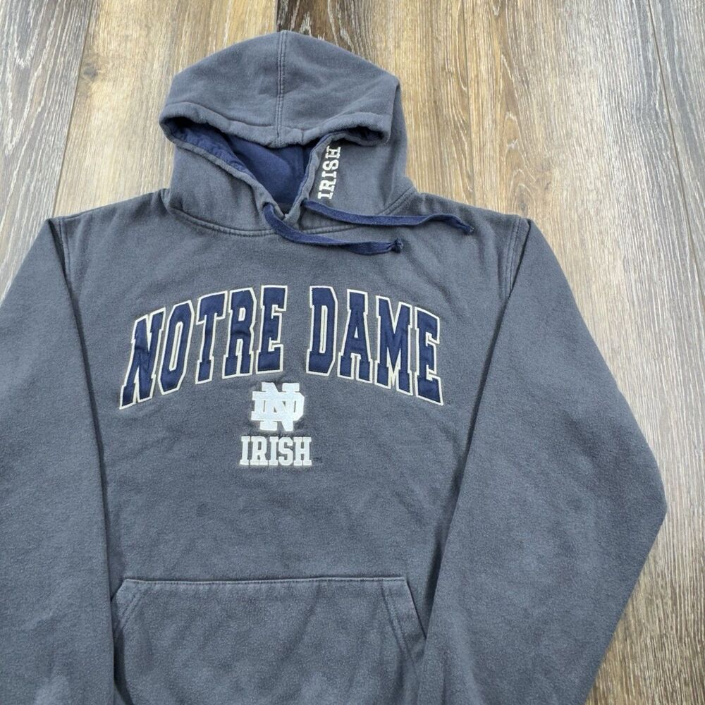 Vintage Notre Dame Hoodie Mens M Gray Sweatshirt Fighting Irish Y2K University